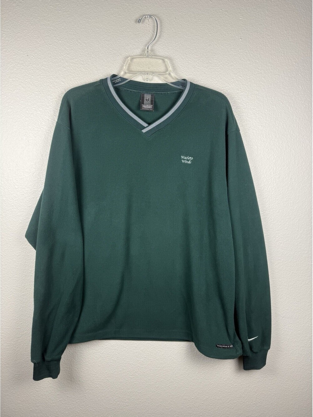 Vintage Nike Therma Fit Fleece Pullover V Neck Green Y2K Golf Boxy M 25x25
